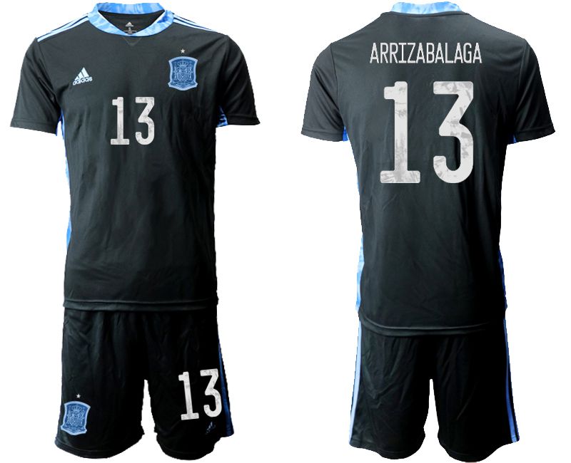 Men 2021 World Cup National Spain black goalkeeper #13 Soccer Jerseys